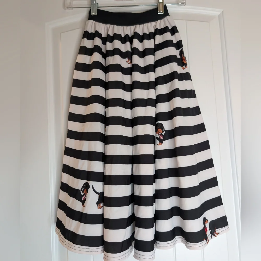 Blackmilk Dachshund Striped Black and White Midi Skirt - Picture 3 of 8
